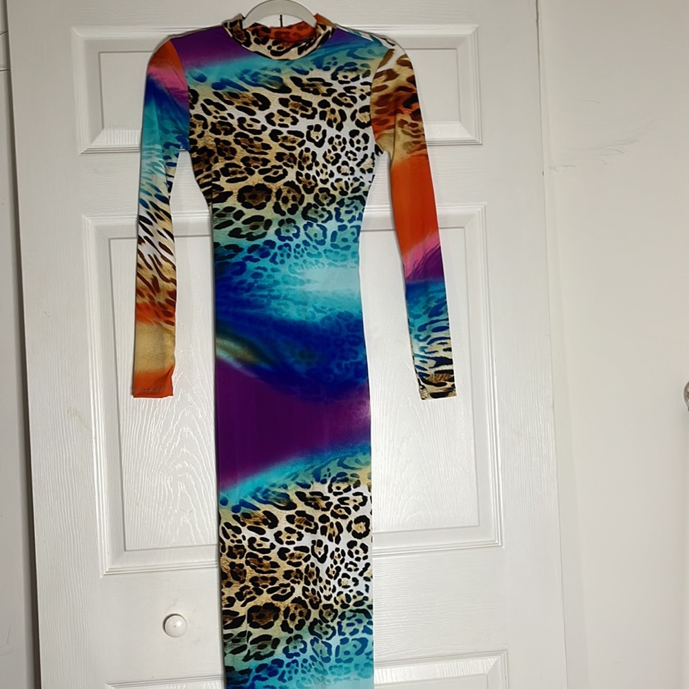 Multi colored animal print dress, size small,